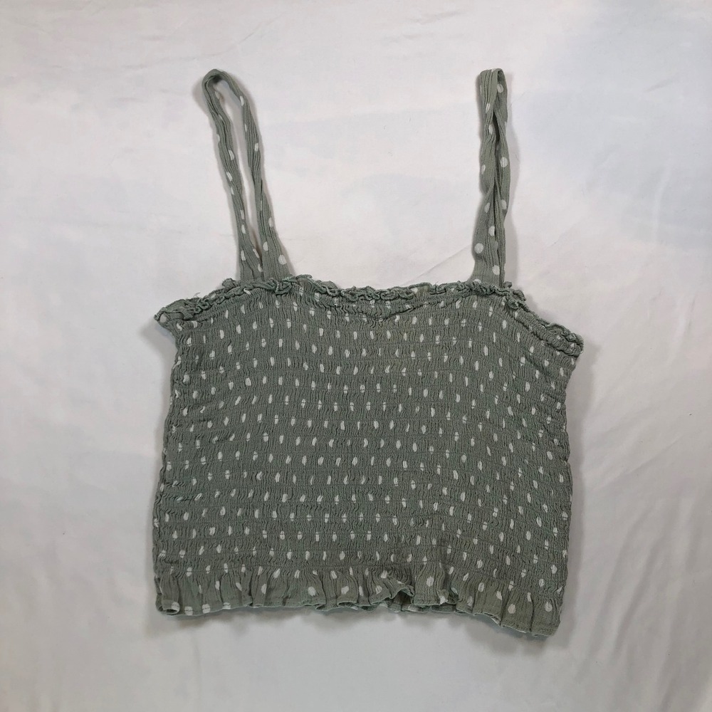 Sophie Rue Smocked Polka Dot Camisole Top Sage Green Medium EAC211